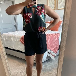 LOFT high neck keyhole floral blouse